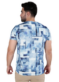 Camiseta Básica Estampada Abstract Azul/Branco