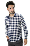 CAMISA SOCIAL MASCULINA MANGA LONGA SLIM FIT FLAMÊ XADREZ VICHY MARINHO/PALHA