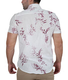 CAMISA MANGA CURTA SLIM FLORALES BRANCO/VINHO